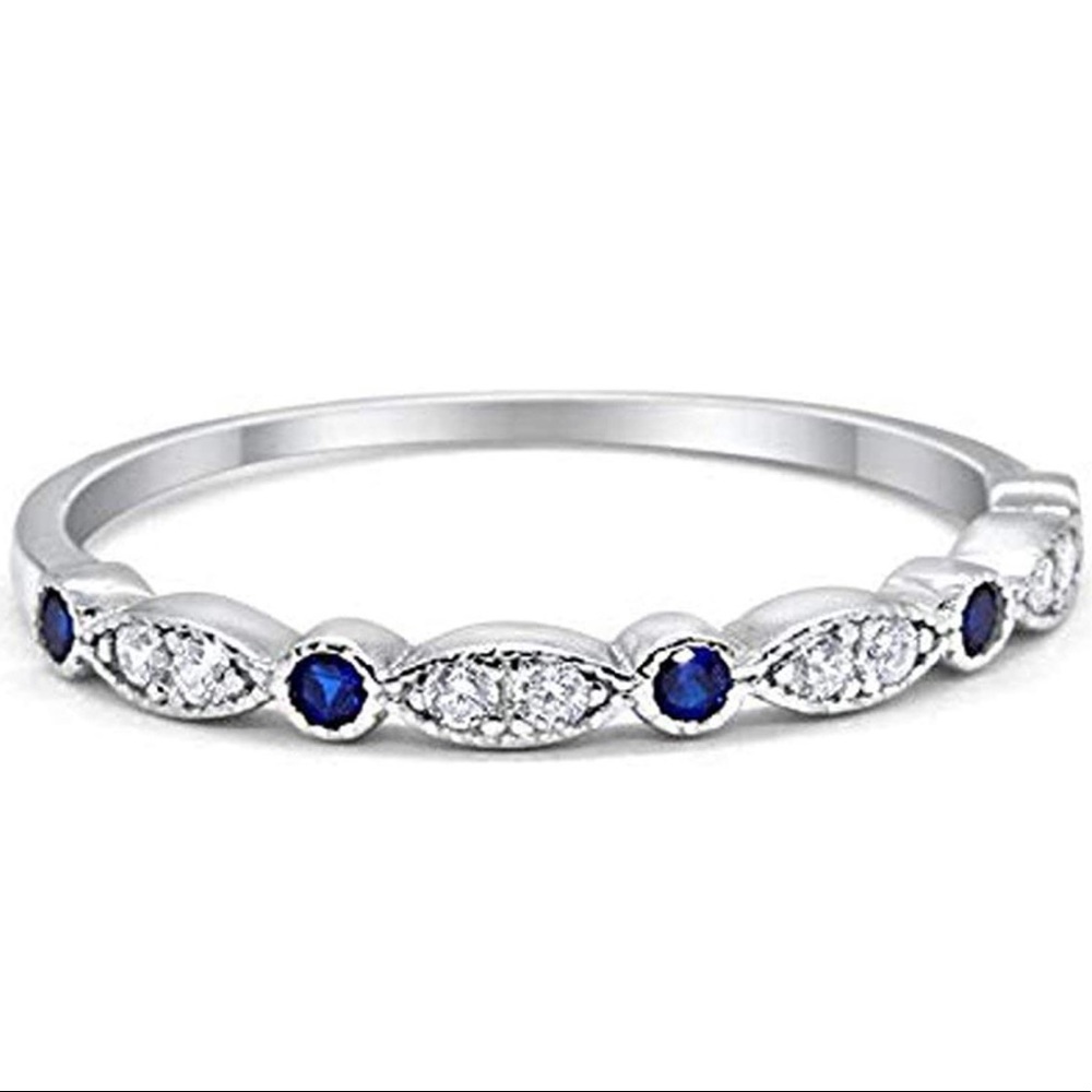 2mm half eternity simulated blue sapphire band